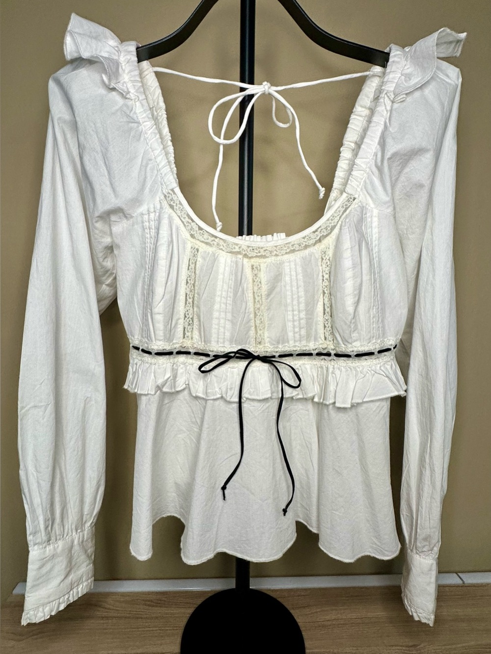 Free People White Lace Ruffle Babydoll Top Women’s Small